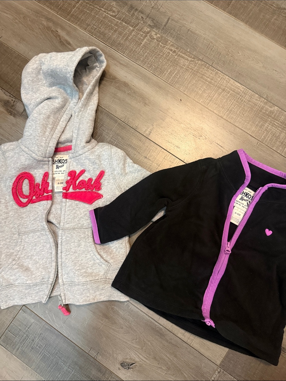 OshKosh B'gosh Grey Hoodie and Black Zip Jacket with Pink Trim